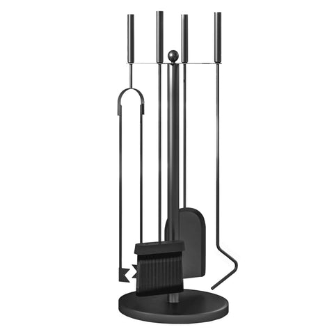 Rootz 5 Piece Fireplace Tool Set - Hearth Set - Cutlery Set - Metal Construction - Elegant Black Finish - Compact Design - Ø25cm x 54cm