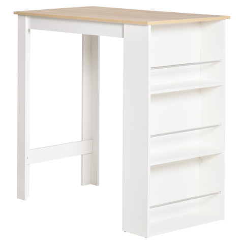 Rootz High Bar Table - Kitchen Table - Space-Saving Tables - 3 Shelves - 112L x 57W x 106H cm - Contemporary Design - Light Oak and White