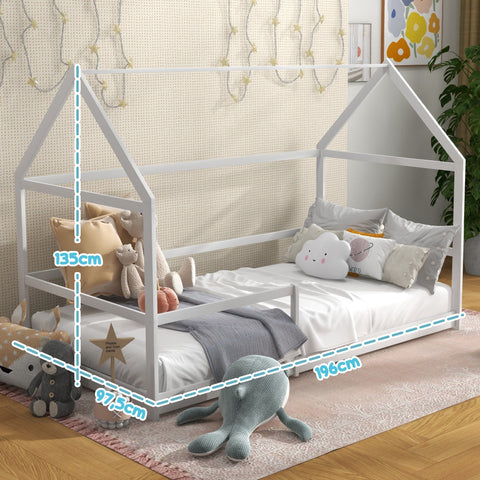 Rootz Children's Hut Bed - Tree House Bed - Kids Bed - Fall Protection - Secure Railings - 196L x 97.5W x 135H cm