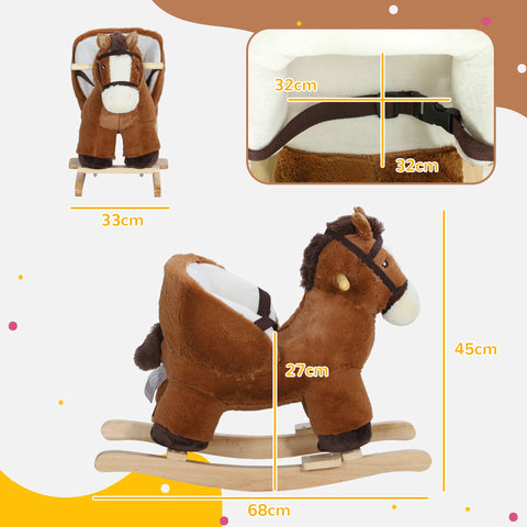 Rootz Rocking Horse with Sounds - Soft Toy Horse - Wooden Rocker - Promotes Motor Skills - 68x33x45cm