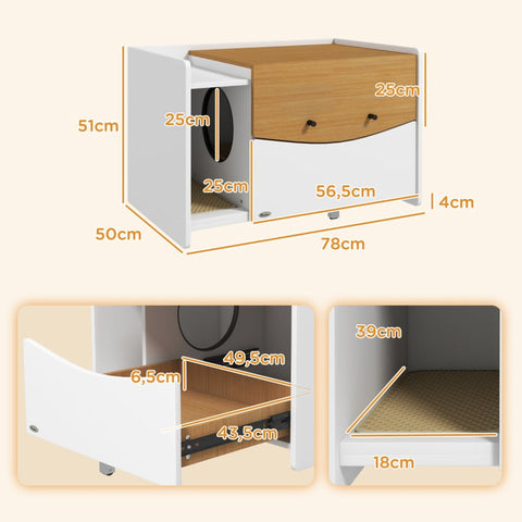 Rootz Cat Litter Box Cabinet - Stylish Cat House - Side Table - Extendable Cat Toilet - Sand Trap Mat - Chipboard - 78cm x 50cm x 51cm
