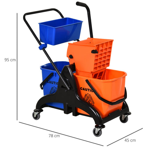 Rootz Professional Cleaning Trolley - Janitorial Cart - Cleaning Cart - Easy Floor Cleaning - 78cm x 45cm x 95cm