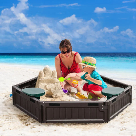 Rootz Kinderzandbak - Modulair ontwerp met deksel - Dekzeil - 4 zitplaatsen - Oxford polyester stof - Bruin - Φ120 x 21 cm