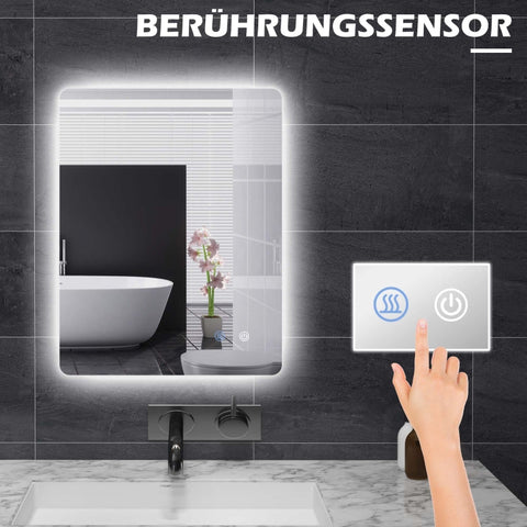Rootz LED Bathroom Vanity Mirror - Wall Mounted Makeup Mirror - Illuminated Mirror - Anti-Fog - Touch Switch - 70cm x 50cm x 3cm