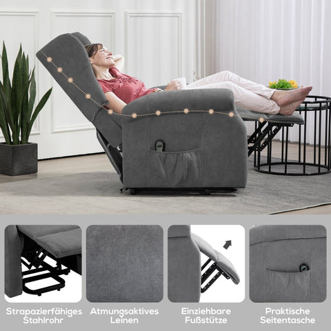 Rootz Electric Recliner Chair with Stand-Up Aid - TV Armchair - Linen Fabric - Remote Control - 72.5cm x 94cm x 109cm