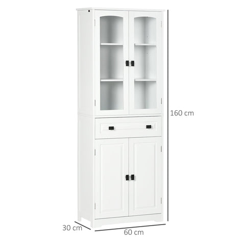 Rootz Tall Kitchen Cabinet - Display Cabinet - Buffet Cabinet - Modern Elegance - 160cm x 60cm x 30cm - White Wood