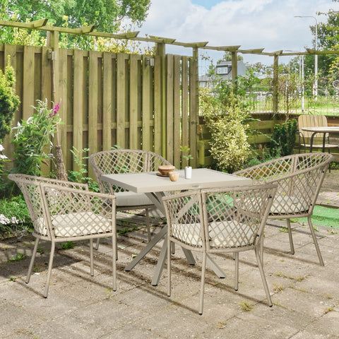 Rootz 5 Piece Garden Dining Set - Patio Dining Set - Wicker Look Outdoor Furniture - Comfort Cushions - 85cm x 85cm x 72cm Table, 63cm x 65cm x 81cm Chairs
