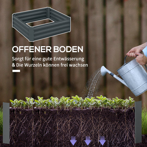 Rootz Set of 2 Plant Boxes - Flower Boxes - Flower Pots - Grow Herbs Efficiently - 100 x 100 x 30 cm - Grey - Galvanized Steel
