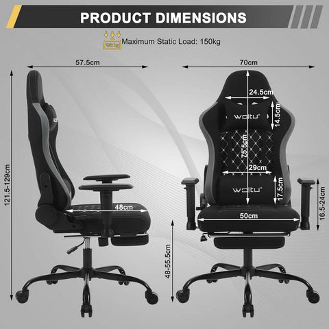 Rootz Massage Gaming Chair - Ergonomic Gamer Chair - Lumbar Support - Breathable Tech Fabric - Adjustable Armrests - 50cm x 48cm x 75.5cm