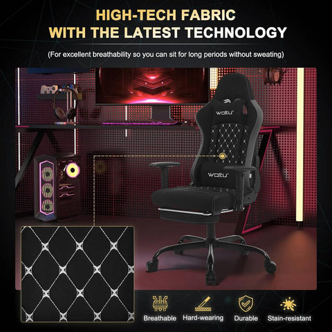 Rootz Massage Gaming Chair - Ergonomic Gamer Chair - Lumbar Support - Breathable Tech Fabric - Adjustable Armrests - 50cm x 48cm x 75.5cm