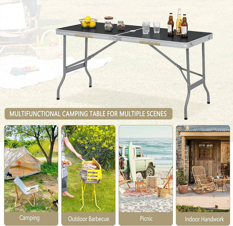 Rootz Portable Folding Table - Picnic Table - Outdoor Table - Easy Setup - Compact & Transportable - Durable & Stable - Iron & MDF - 150cm x 69.5cm x 60cm