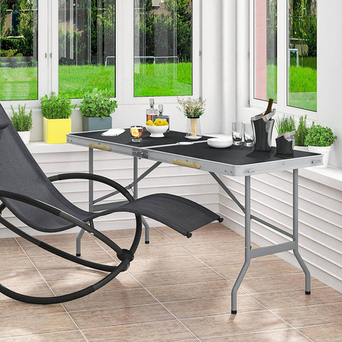 Rootz Portable Folding Table - Picnic Table - Outdoor Table - Easy Setup - Compact & Transportable - Durable & Stable - Iron & MDF - 150cm x 69.5cm x 60cm