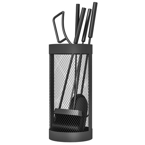 Rootz Fireplace Cutlery Set - 5-Piece Fire Tool Accessories - Metal Construction - Black Coating - Space-Saving Design - 33.5cm x 16cm x 47cm