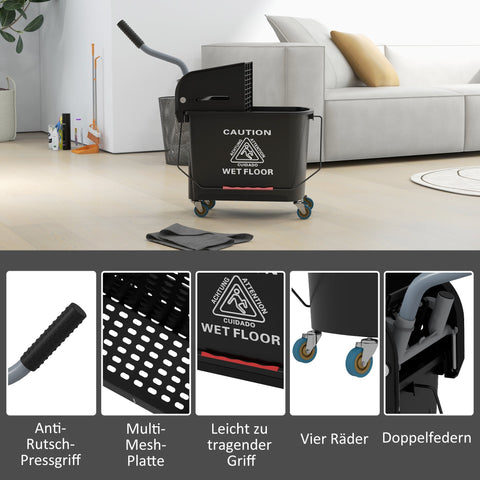 Rootz 20L Mop Bucket with Wringer - Cleaning Pail - Rolling Bucket - Effortless Mobility - 60cm x 27cm x 70.5cm