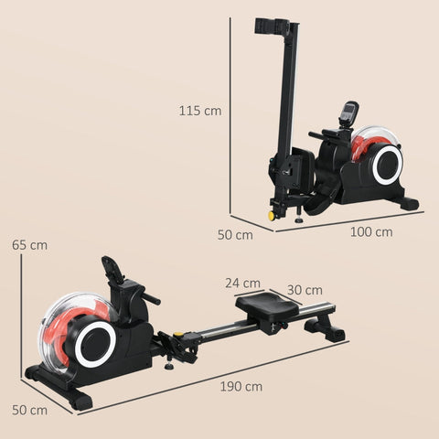 Rootz Folding Rowing Machine - Home Rowing Equipment - Water Rowing - Adjustable Resistance - LCD Display - Non-Slip Pedals - Compact Storage - 190cm x 50cm x 65cm