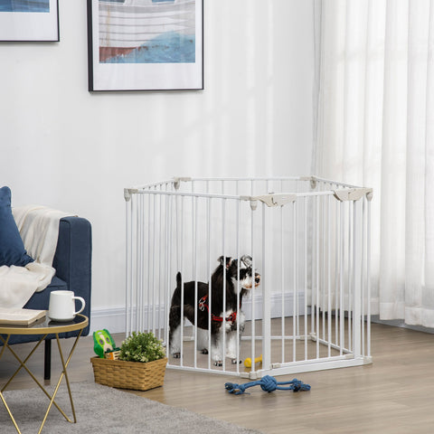 Rootz Modular Folding Dog Park Fence - Pet Safety Gate - Enclosure - Lockable Door - 300L x 74.5H cm Metal PP White