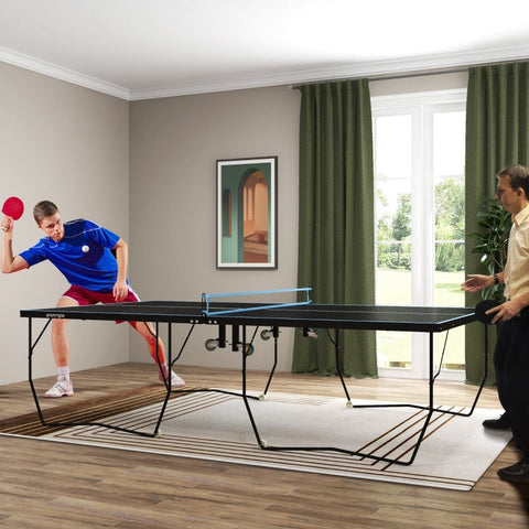 Rootz Table Tennis Table - Ping Pong Table - Compact Foldable - Versatile Use - 274cm x 152.5cm x 76cm - Black Steel MDF - Wheels - Accessories