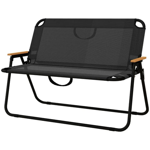 Rootz Camping Bench - Folding 2-seater - Garden Bench - Amping & Picnics - Mesh Fabric Plastic - Black - 108L x 65W x 73H cm