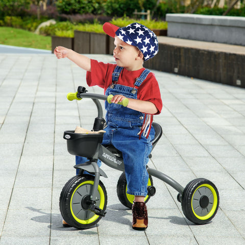 Rootz Tricycle for Children - Kids Ride-On - Toddler Bike - Adjustable Saddle with Backrest - 70.5cm x 53cm x 58cm - Black-Green