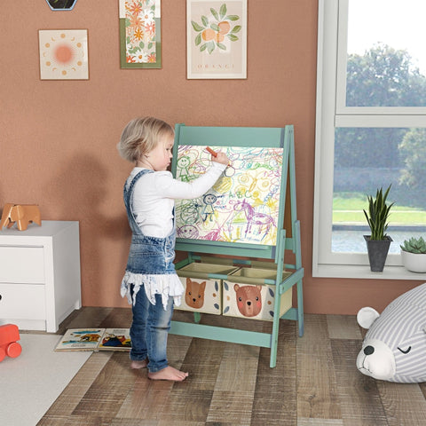 Rootz Kids 3-in-1 Table Set - Chalkboard - Whiteboard - Boosts Creativity - 54cm x 46.5cm x 93cm - Includes Storage Baskets
