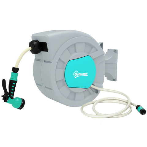 Rootz Garden Hose Holder - Wall Hose Reel - Water Hose Drum - 7 Spray Patterns - 180° Rotatable - 55cm x 20cm x 42cm