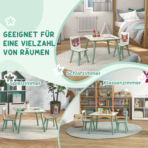 Rootz Children's Seating Group - Kids Table Set - Animal Motif Furniture - Stimulates Imagination - 60x60x44cm Table + 2 Chairs 26.5x26.5x50cm