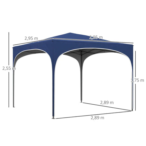 Rootz Folding Gazebo - Pavilions & Party Tents - Height Adjustable - Metal Supports - Robust Tarpaulin - Including Carrying Bag - Dark Blue - 2.95 x 2.95 x 2.55m