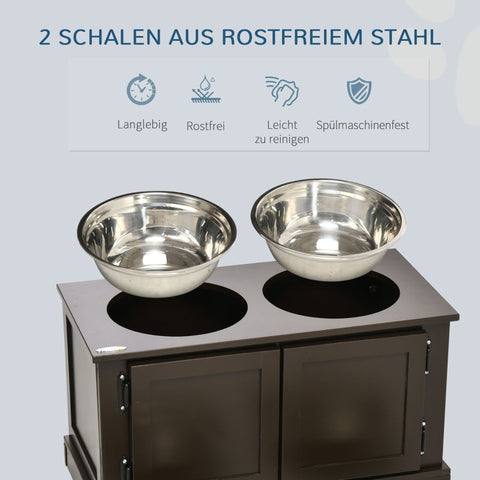Rootz Elevated Dog Feeding Station - Raised Dog Bowls - Pet Feeding Stand - Reduces Strain on Joints - Easy to Clean - Ample Storage Space - 60L x 30W x 34H cm - Stainless Steel & MDF