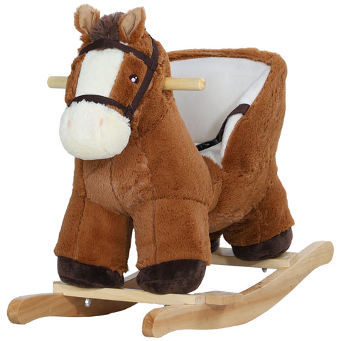 Rootz Rocking Horse with Sounds - Soft Toy Horse - Wooden Rocker - Promotes Motor Skills - 68x33x45cm