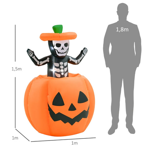 Rootz Halloween Inflatable Decoration - Skeleton Pumpkin - LED Lights - Weatherproof - Transform Home - 100cm x 100cm x 150cm