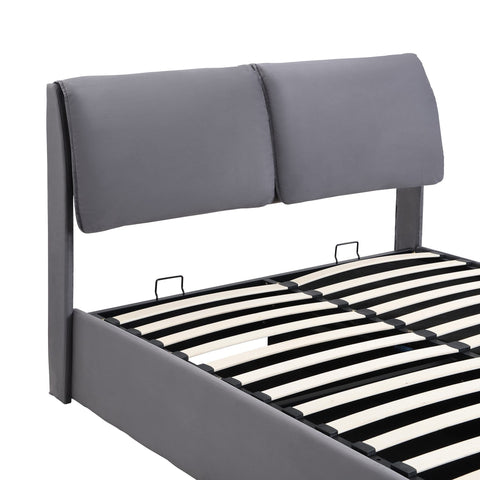 Rootz Upholstered Bed - Velvet Bed - Storage Bed - Hydraulic Storage & 3 Drawers - 210L x 141W x 102H cm - Grey