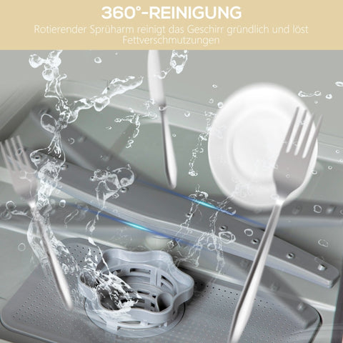 Rootz Small Dishwasher - Compact Kitchen Helper - Table Dishwasher - 6 Programs - Sparkling Clean Dishes - 45W x 44D x 45.8H cm