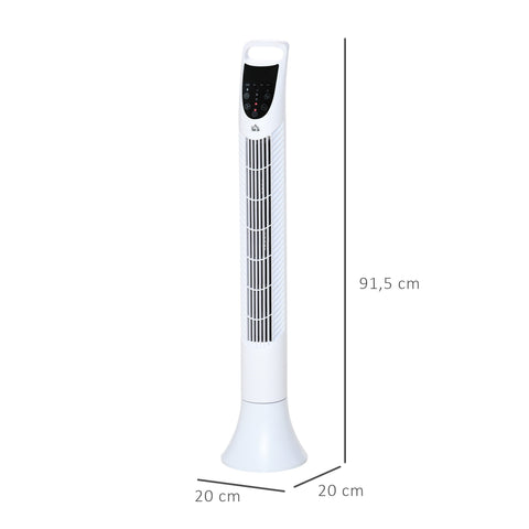 Rootz Quiet Swivel Column Fan - Tower Fan - Oscillating Fan - Remote Control - Ultra Quiet - 20cm x 91.5cm - White