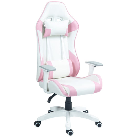 Rootz Gaming Chair Racing Design - Ergonomic Gaming Chair - Adjustable Height Chair - Faux Leather - 67W x 60D x 120-128H cm - Pink/White