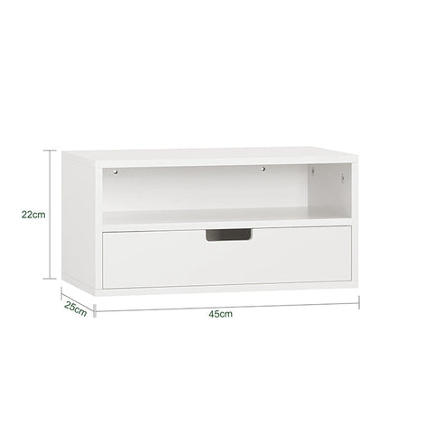 Rootz Floating Bedside Table - Night Shelf - Wall-Mounted Storage - Compact Design - Integrated Drawer Stoppers - Easy Assembly - 45cm x 22cm x 25cm