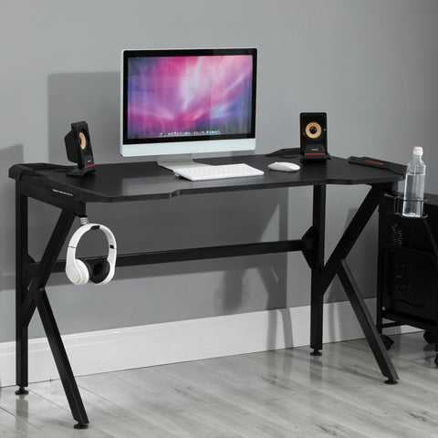 Rootz Gaming Desk - Gamer Desk - Computer Desk - Modern Design - 120cm x 66cm x 75cm - Carbon Fiber Texture - Headphone & Cup Holder