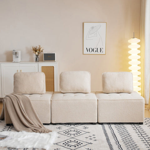 Rootz Modular Living Room Sofa - Sectional Couch - Comfy Seating - Breathable Teddy Velvet - 76cm x 73cm x 76cm