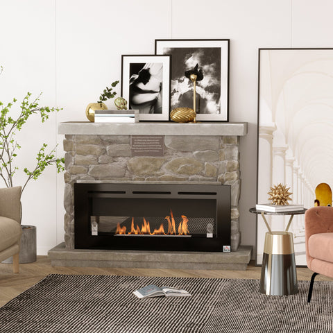 Rootz Wall Bioethanol Fireplace - Burner - Eco-Friendly Fireplace - 3.5 Hours Burn - 102L x 16W x 43H cm