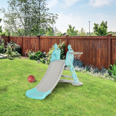 Rootz Children's Slide with Basketball Hoop - Foldable Toy Slide - Indoor Outdoor Fun - Non-Toxic HDPE - 147 x 82 x 85.5 cm