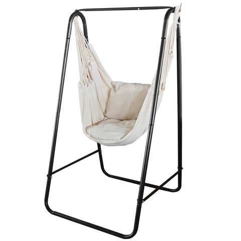 Rootz Garden Hanging Chair with Frame - Swing Chair - Hammock Seat - Comfortable Support - 90L x 85W x 153H cm