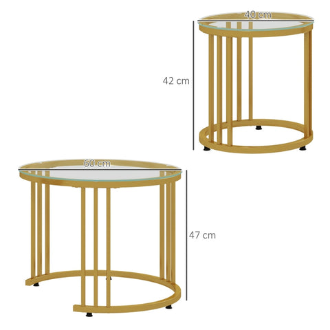 Rootz Round Living Room Set - Gold Coffee Tables - Nesting Tables - Carbon Steel Frames - Tempered Glass Tops - Space-Efficient - Ø60cm x 47cm & Ø40cm x 42cm