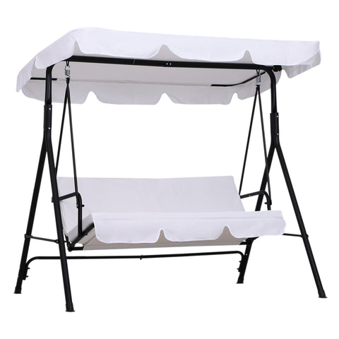 Rootz Garden 3 Person Swing - Outdoor Hammock - Porch Seat - Adjustable Roof - 1.72L x 1.10W x 1.53H m - Black/White Steel Polyester