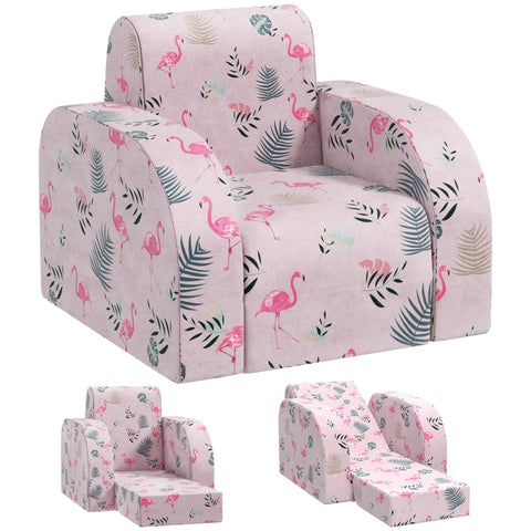 Rootz Kids Flamingo Armchair - Children's Sofa - Transforming Seat - Foldable Bed - Cozy Cover - Portable Design - 46.5cm x 93cm x 28.5cm