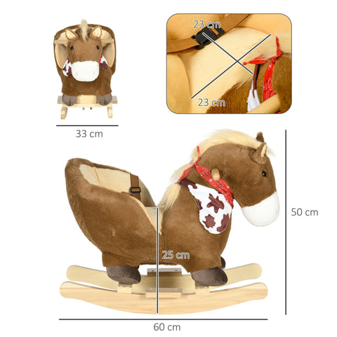 Rootz Rocking Horse - Rocking Animal - Toddler Ride-On - Safety Belt - 60L x 33W x 50H cm - Plush Cover - Neighing Function
