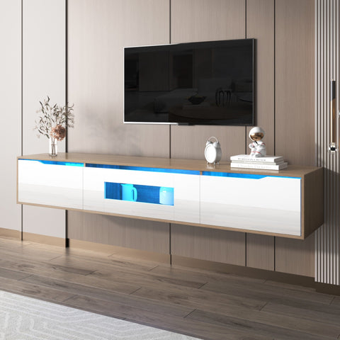 Rootz High Gloss TV Cabinet - Entertainment Stand - Media Console - LED Lighting - 180cm x 35cm x 30cm