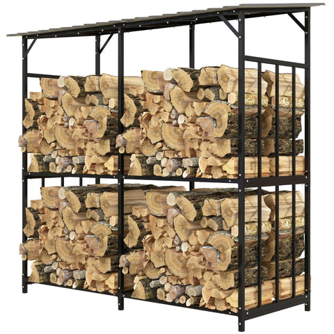 Rootz Firewood Rack - Wood Shelter - Log Store - Keeps Wood Dry - 186cm x 75cm x 185cm