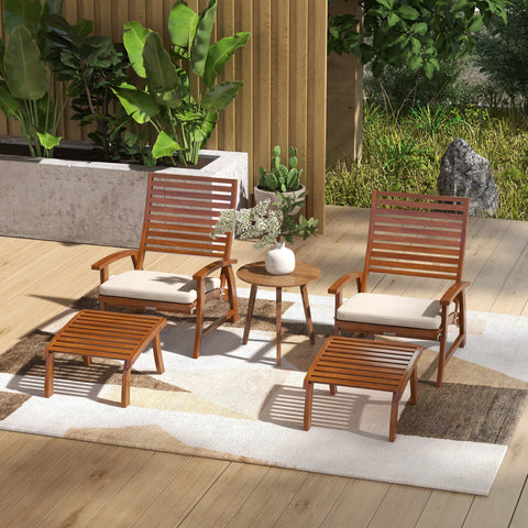 Rootz Garden Chairs Set - Relaxation Chairs - Footstools Included - Acacia Wood Comfort - 59cm x 73cm x 75cm