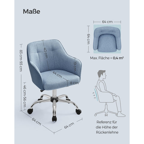 Rootz Swivel Desk Chair - Office Chair - Rolling Chair - Ergonomic Design - Steel Frame - 69cm x 65cm x 83-93cm
