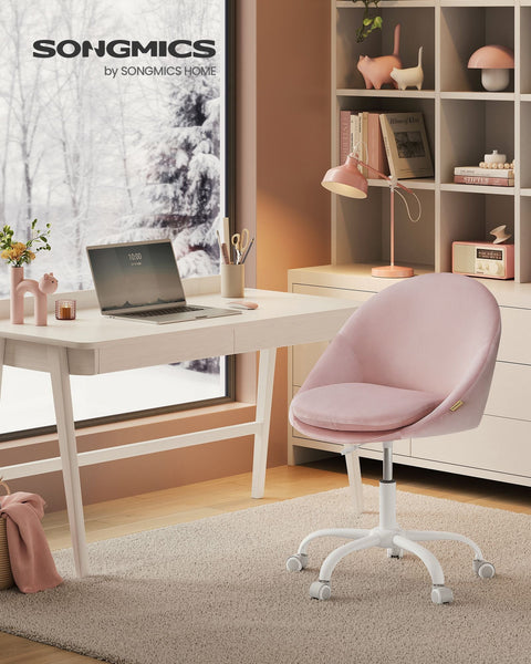 Rootz Swivel Chair - Pastel Pink Velvet Chair - Rolling Chair - Steel Frame - 28 kg/m3 Foam Padding - Adjustable Height - 60cm x 60cm x (80-90)cm