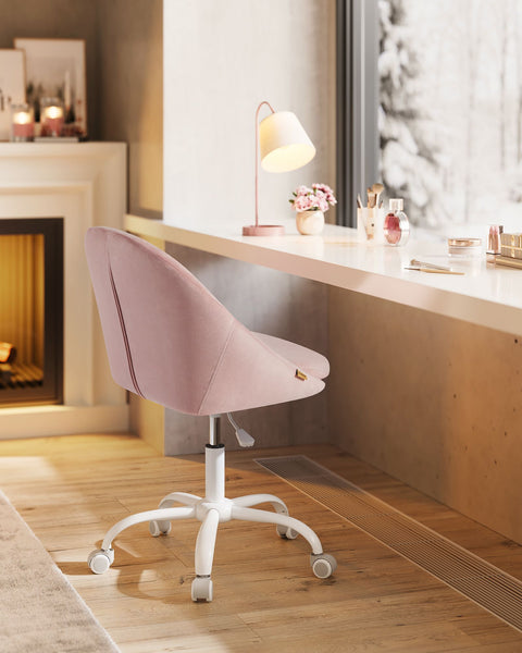 Rootz Swivel Chair - Pastel Pink Velvet Chair - Rolling Chair - Steel Frame - 28 kg/m3 Foam Padding - Adjustable Height - 60cm x 60cm x (80-90)cm